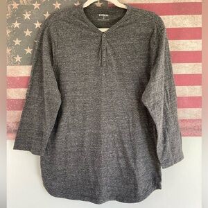 EXPRESS Men’s Gray Henley 3/4 Length T-Shirt L